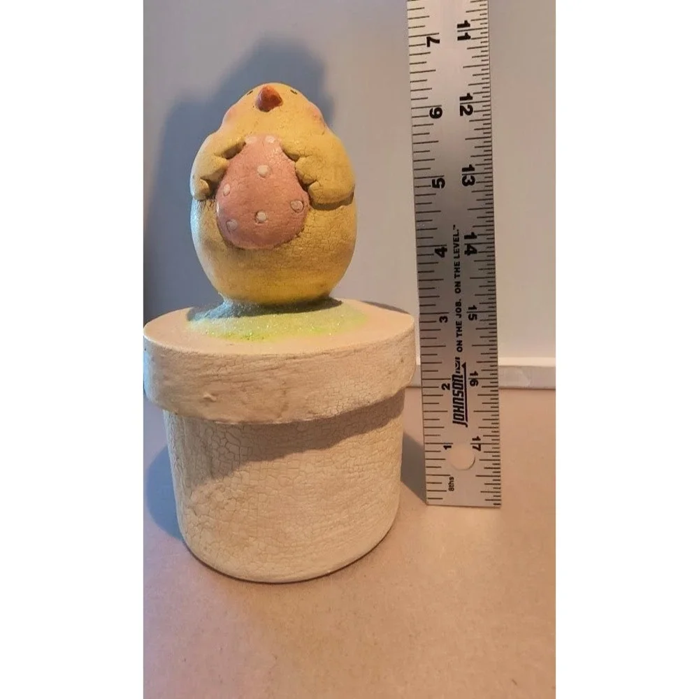 Easter Chick Figurine on Crackle Finish Paper Pulp‎ Pot Container Spring Decor